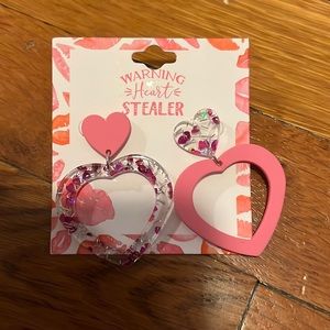 Pink valentine heart earrings plastic glitter